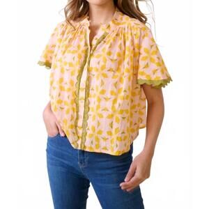 NEW BROOKS AVENUE parham button front blouse in orange azalea